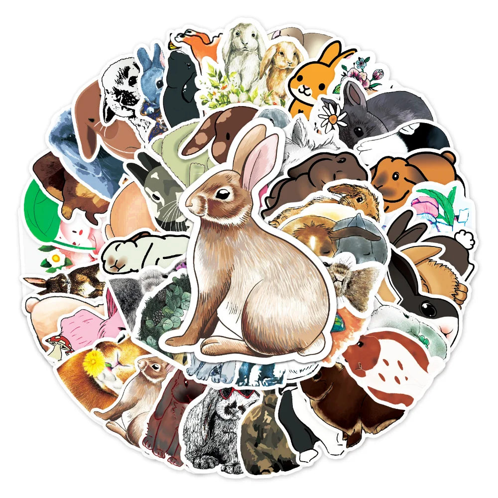 50pcs Aesthetic Children's Sticker Cute Rabbit Cartoon Graffiti Laptop Notebooks Car Credit Card Sticker Motorcycle Helmet (Online Order Only)