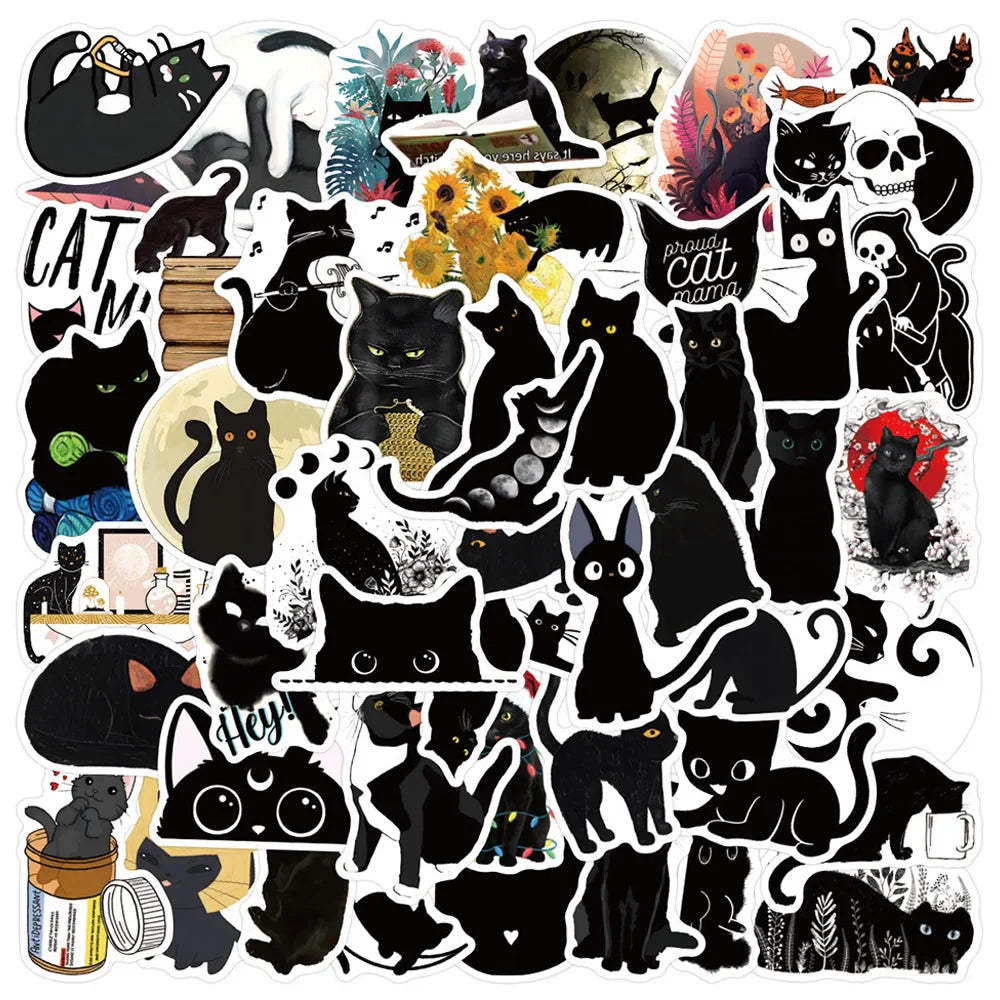 10/30/50/100PCS Cartoon Black Cat Stickers Scrapbook Phone Guitar Laptop Luggage Cool Waterproof Sticker Children Classic Toy (Online Order Only)
