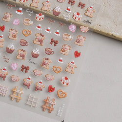 Bowknot Dog puppy Christmas Hat Strawberry Cake Food Coffee Cherry Love Heart Adhesive Nail Art Sticker Reliefs Manicure Decals (Online Order Only)