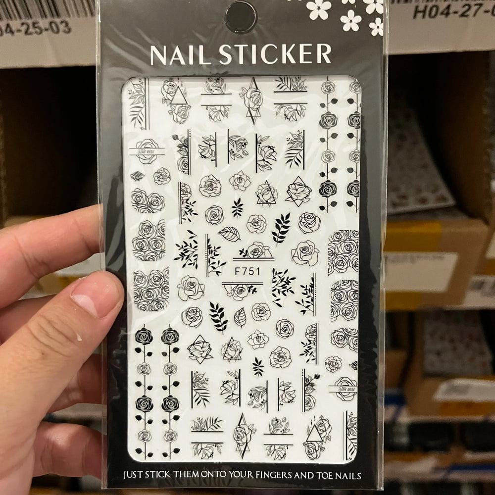 1PC Lace Flower Leaf Nail Sticker Geometric Line Leaf Floral Nail Art Decal Abstract Elegant Black White Pattern Nail Decoration (ONLINE ORDER ONLY)