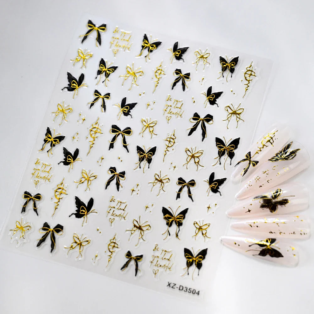 1pc Dark Red Butterfly Nail Art Stickers Retro Luxury Self Adhesive  Slider Holographic Glitter DIY 3D Nail Art Decal Decoration (ONLINE ORDER ONLY)