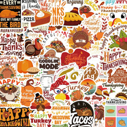Thanksgiving Stickers 50PCS Waterproof Turkey Cartoon Harvest Decals (Online Order Only)
