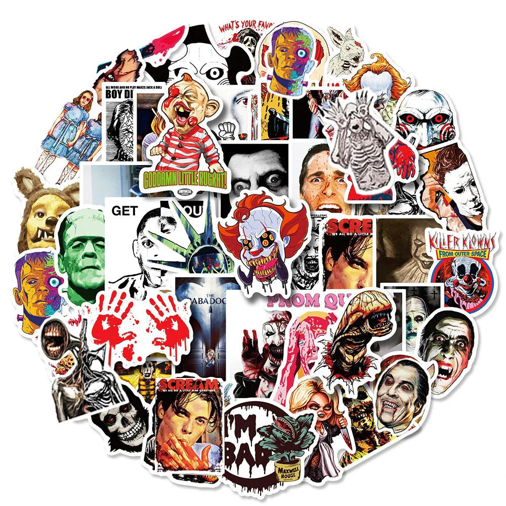 10/30/50/100pcs Cool Horror Movie Waterproof  Stickers Decals Skateboard Car Motorcycle Laptop Phone Bike Luggage Funny Sticker (ONLINE ORDER ONLY)