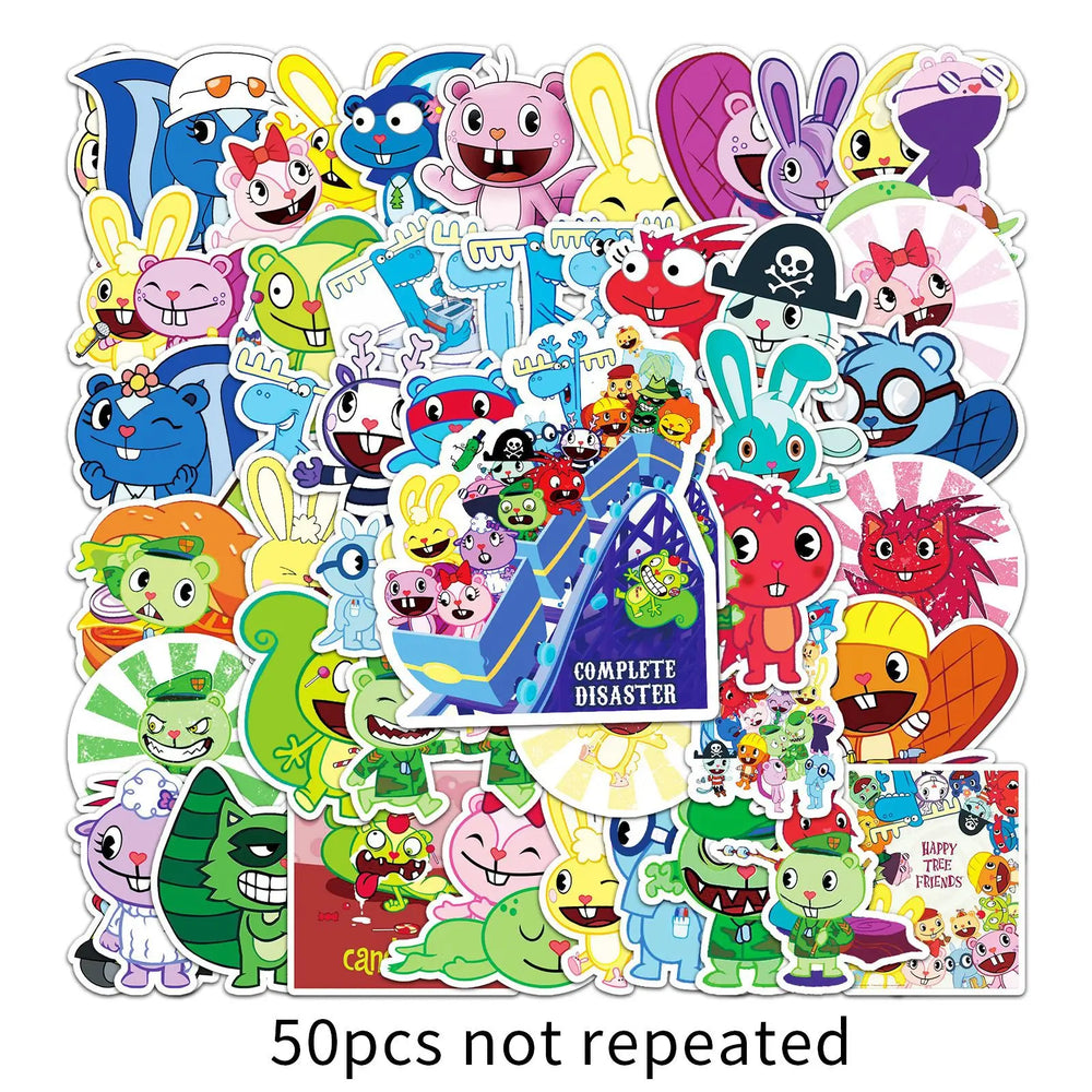 10/30/50pcs Cartoon Happy Tree Friends Stickers Laptop Bike Travel Luggage  Funny Graffiit Sticker Decals for Kids Toy Wholesale (ONLINE ORDER ONLY)