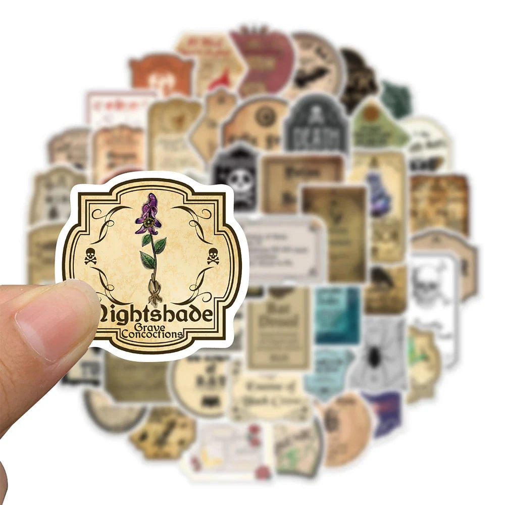10/30/50pcs Funny Vintage Potion Label Graffiti Stickers Poster Skateboard Laptop Motorcycle Car Phone Waterproof Sticker Toy (ONLINE ORDER ONLY)