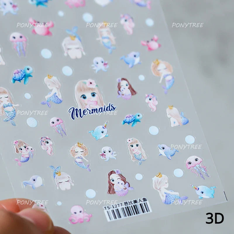 Conch Starfish Shell Beach Fish Star Ocean Colorful Water Bubbles Summer Delicate Self Adhesive Nail Art Stickers Manicure Decal (ONLINE ORDER ONLY)