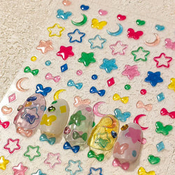5D Cute Moon Star Heart Butterfly Bow Nail Stickers High Quality Star Moon Butterfly Nail Art Slider Decorative Nail Stickers (Online Order Only)