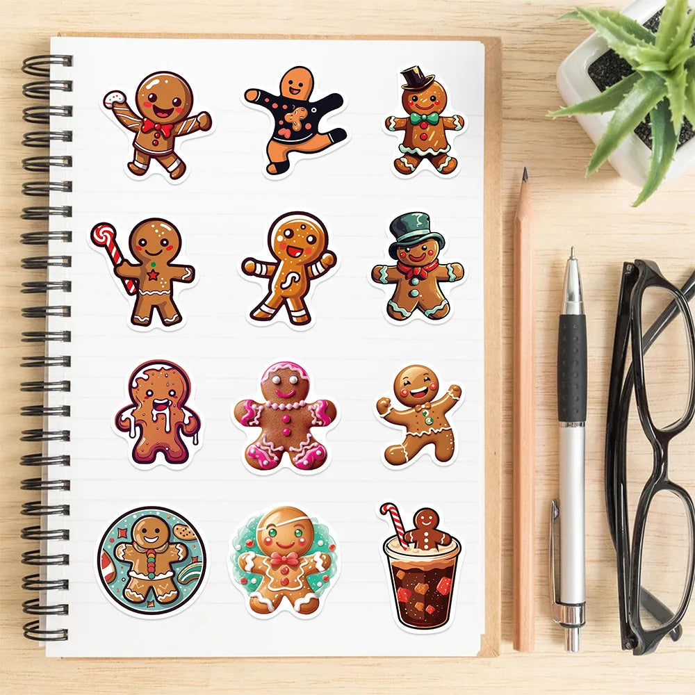 10/30/50PCS Christmas Gingerbread Man Cartoon Stickers Decals Gift Waterproof Laptop Luggage Fridge Phone Suitcase Bike DIY Toys (Online Order Only)