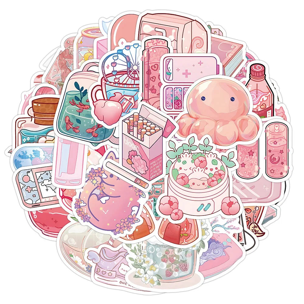 Pink Cartoon Stickers Set - Cute Decals for Luggage, Skateboard, DIY, Graffiti, Girl Gradient (ONLINE ORDER ONLY)