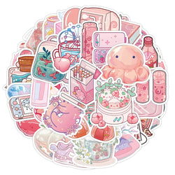 Pink Cartoon Stickers Set - Cute Decals for Luggage, Skateboard, DIY, Graffiti, Girl Gradient (ONLINE ORDER ONLY)