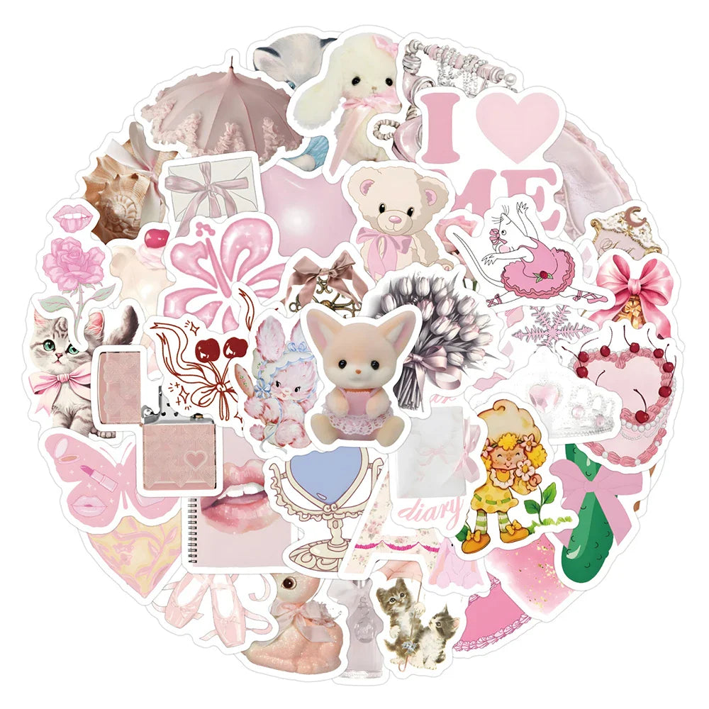 10/30/60PCS Funny Pink Coquette Stickers Toys Cute Cartoon Decals DIY Skateboard Fridge Notebook Fridge Guitar Kawaii Sticker (ONLINE ORDER ONLY)