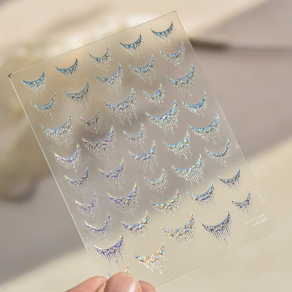 French Romantic Tassel Crescent Moon Laser Charming Gold Silver Arc Self Adhesive Nail Art Stickers Hot Stamping Manicure Decals (Online Order Only)