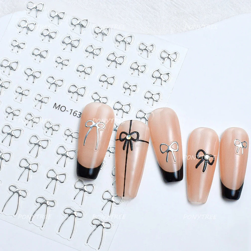 Gold Silver White Black Pink Blue Bowknot Ribbon Flat 3D Line Gird Strap Tie Elegant Charming Nail Art Stickers Manicure Decals (ONLINE ORDER ONLY)
