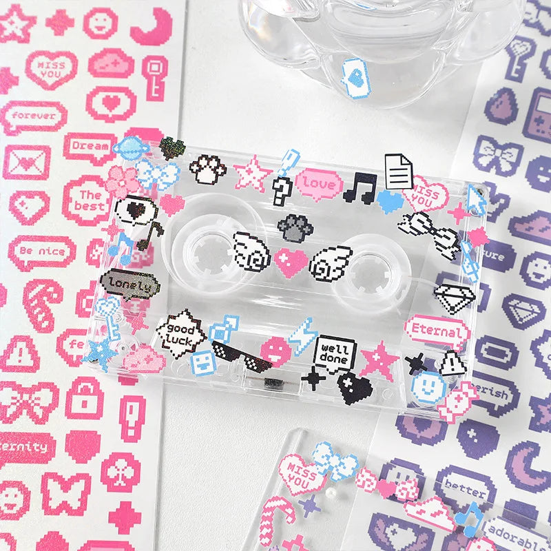 Korea Ins Cute Pixel Dialog Series Decorative Sticker Hand Account Idol Card DIY Material Sticker Personalized Kawaii Stationery (ONLINE ORDER ONLY)