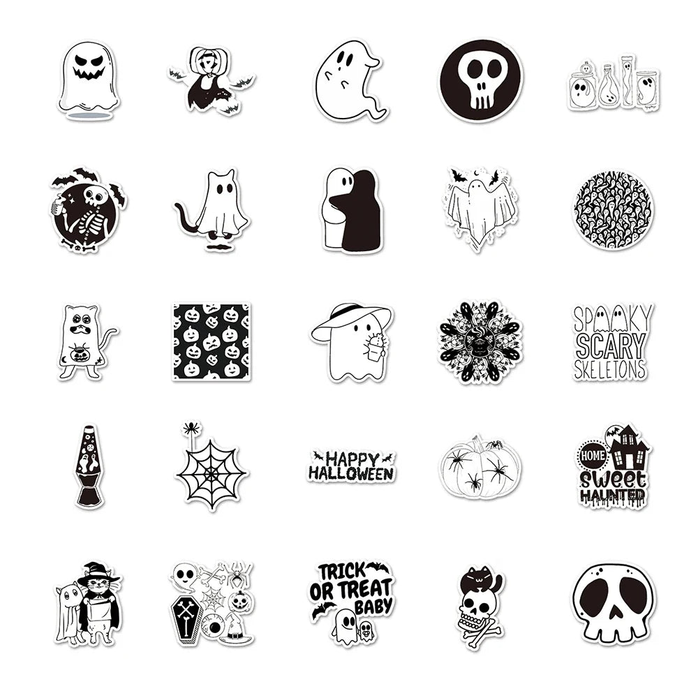 10/30/50PCS Cute Halloween Stickers Kawaii Ghost Decals DIY Decoration For Skateboard Phone Helmet Bike Cartoon Sticker Kids Toy (ONLINE ORDER ONLY)