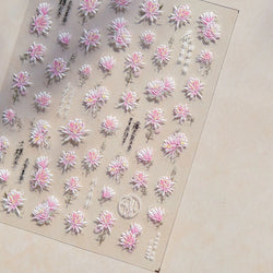 Pink Chrysanthemum Flower Gradient Halo Dyeing Ancient 5D Soft Embossed Relief Adhesive Nail Art Sticker 3D Charm Manicure Decal (Online Order Only)