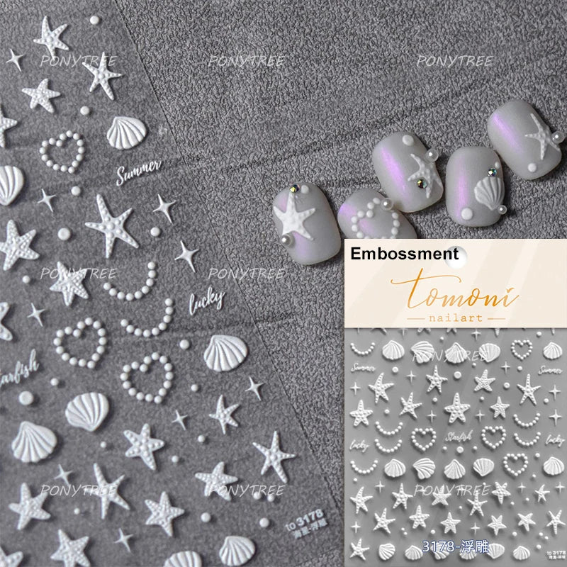 Hot Stamping Seahorse Dolphin Shell Conch Starfish Coconut Tree Jackfruit Water Bubbles Ocean Nail Art Stickers Manicure Decals (ONLINE ORDER ONLY)