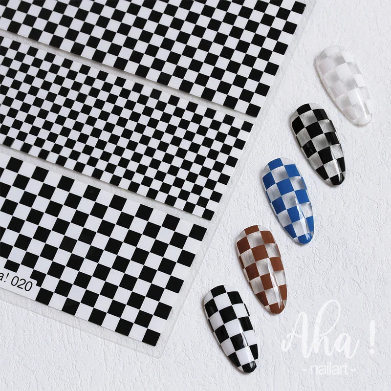 1PCS Checkerboard Nail Art Stickers 3D Classic Plaid Design Nail Decals Fashion Black White Houndstooth Manicure Accessories (Online Order Only)