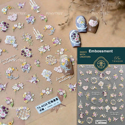 Romantic Flowers Bouquet Butterfly Rose Bowknot Candlestick Wreath Love Heart 5D Self Adhesive Nail Art Stickers Manicure Decals (Online Order Only)