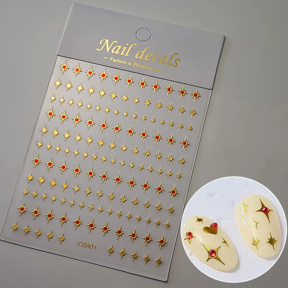 1 Sheet Star Nail Art Stickers 3d Self Adhesive Nail Decals Black White Golden Silver Color Star Design Nail Supplies Accessory (ONLINE ORDER ONLY)