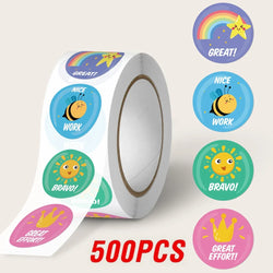 100-500pcs 1inch Good Job Praise Up Cute Stickers Roll Reward Student Label Seal Lable Stationery stickers (Online Order Only)
