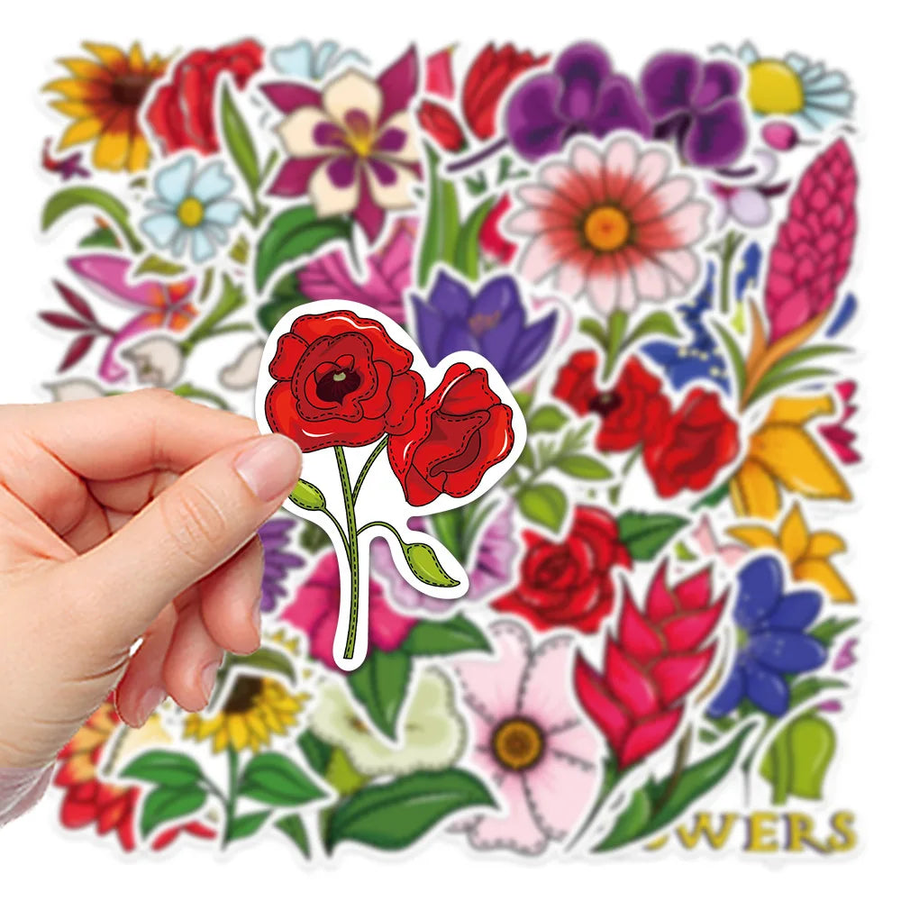 40Pcs Mixed Pretty Flowers Stickers DIY Bike Travel Luggage Guitar Laptop Cool Graffiti Sticker Decals Classic Kids Toys (Online Order Only)