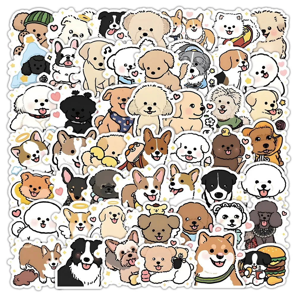 Kawaii Dog Stickers Pack - Waterproof Cartoon Animal Decals for Laptop, Car, Bike, Skateboard, Kids Toy (Online Order Only)