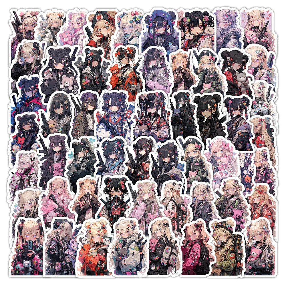 10/30/60PCS ACGN Girl Cartoon Stickers Cute Girl Sticker Cool Enlisted Woman Decals Luggage Laptop Car Bike Skateboard Kids Toy (ONLINE ORDER ONLY)