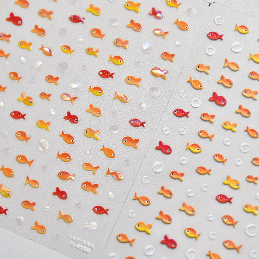 Little Red Fish Jelly Summer Goldfish Carp Ocean Beach Mermaid Sea Shiny Small Koi Soft Relief Nail Art Stickers Manicure Decals (ONLINE ORDER ONLY)