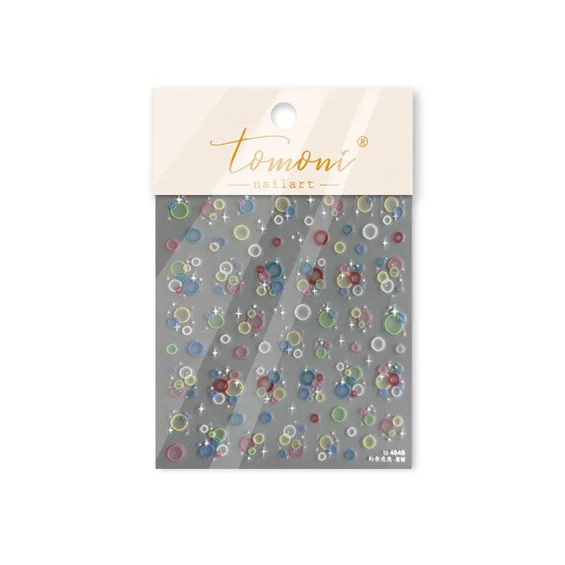 Colorful Bubbles Star Shiny Dreamy Glass Shards Flat 5D Soft Embossed Relief Self Adhesive Nail Art Sticker Chic Manicure Decal (ONLINE ORDER ONLY)