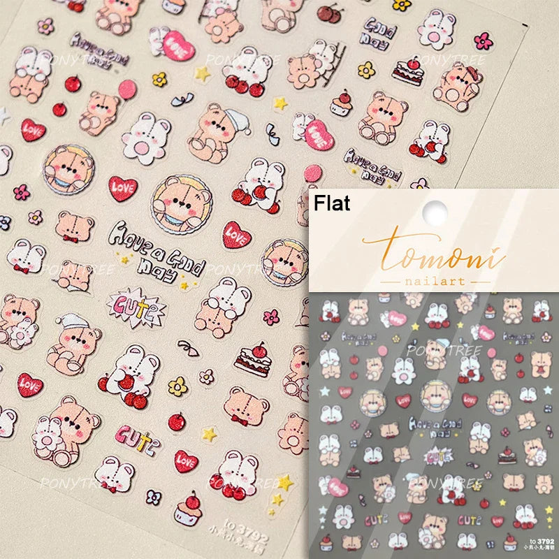 Colourful Cherry Abundant Fruits Bowknot Shiny White Line Outline Self Adhesive Nail Art Stickers Chic Rhinestone Manicure Decal (ONLINE ORDER ONLY)