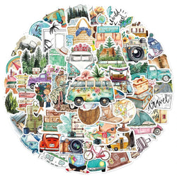 Camping Travel Cartoon Stickers: 10/30/50PCS for Skateboard, Fridge, Motorcycle, Luggage, Graffiti Decals (Online Order Only)