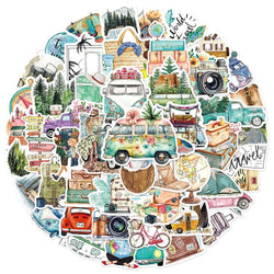 Camping Travel Cartoon Stickers: 10/30/50PCS for Skateboard, Fridge, Motorcycle, Luggage, Graffiti Decals (Online Order Only)