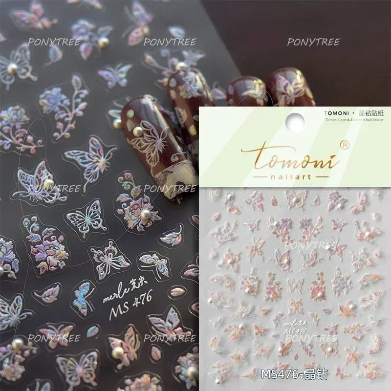 Charming Delicate Sapphire Color Blue Black Stroke Butterfly Jelly Relief Rhinestone Adhesive Nail Art Stickers Manicure Decals (Online Order Only)