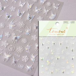 Hot Stamping Romantic White Gold Snowflakes Hexagon Winter 3D Self Adhesive Nail Art Stickers Shiny Rhinestone Manicure Decals (Online Order Only)