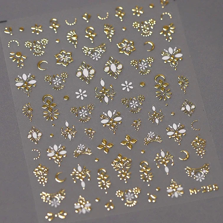 Chinese Style Gold Stamped God Deer Moon Auspicious Clouds Crane Lotus Flower 3D Self-adhesive Nail Art Stickers Manicure Decals (ONLINE ORDER ONLY)