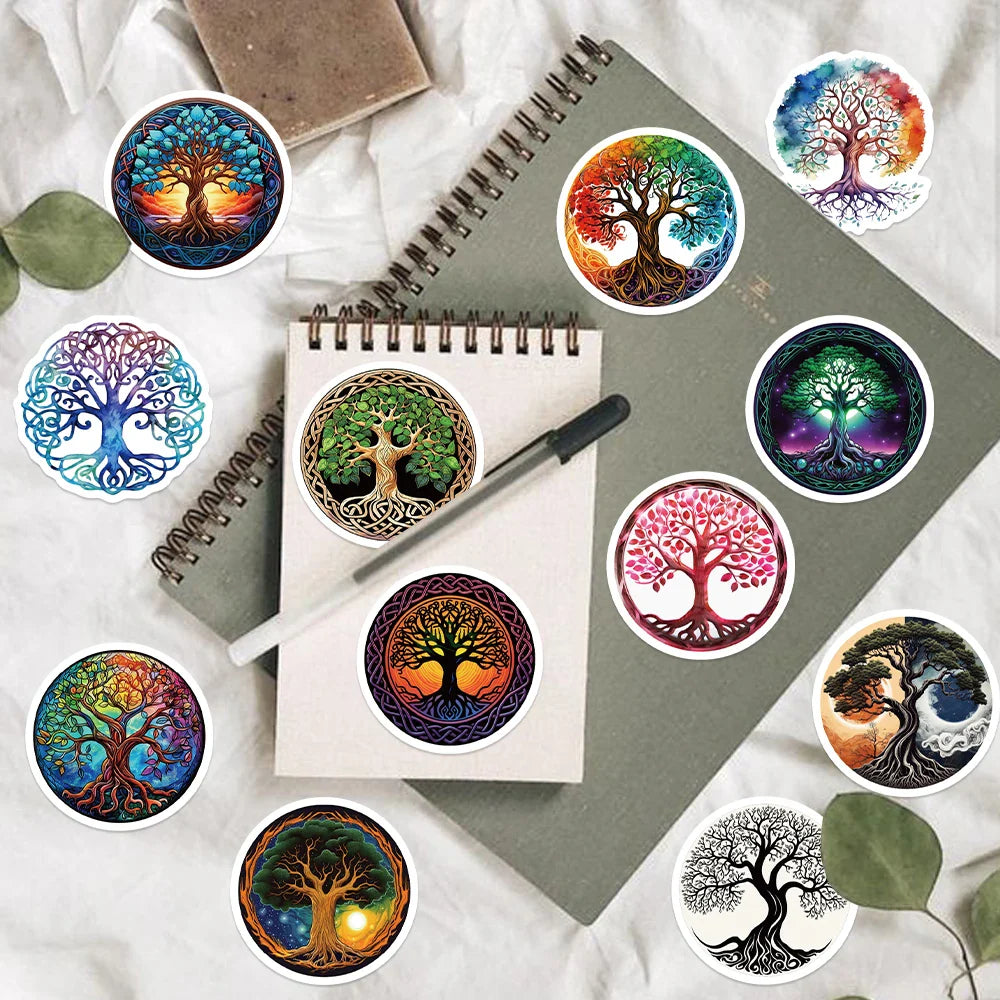 50pcs Tree Of Life Cartoon Stickers Aesthetic Plant Stickers Christmas Gift Kids Toys Phone Decals Laptop Stickers (Online Order Only)