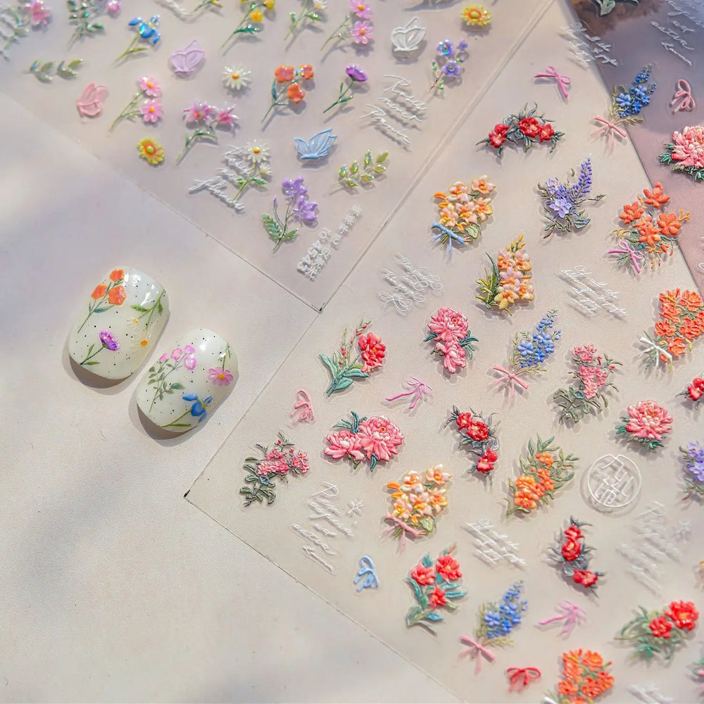 Dried Flower Butterfly Wildflowers Daisy Lily Moth Orchid Garden Self Adhesive Nail Art Stickers Chic Manicure Decals Wholesale (ONLINE ORDER ONLY)