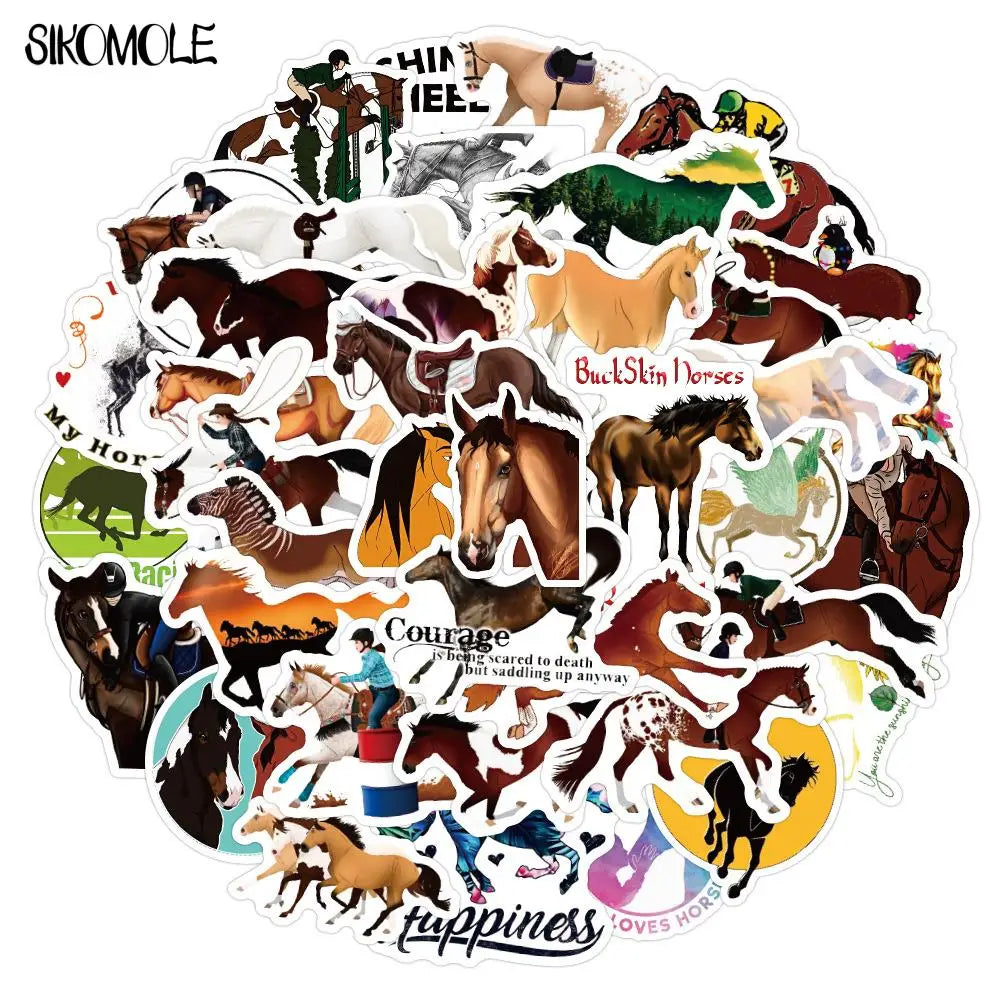 Cartoon Horse Stickers for Helmet, Laptop, Motorcycle, Skateboard, Luggage, Notebook - 10/30/50PCS Decals (Online Order Only)