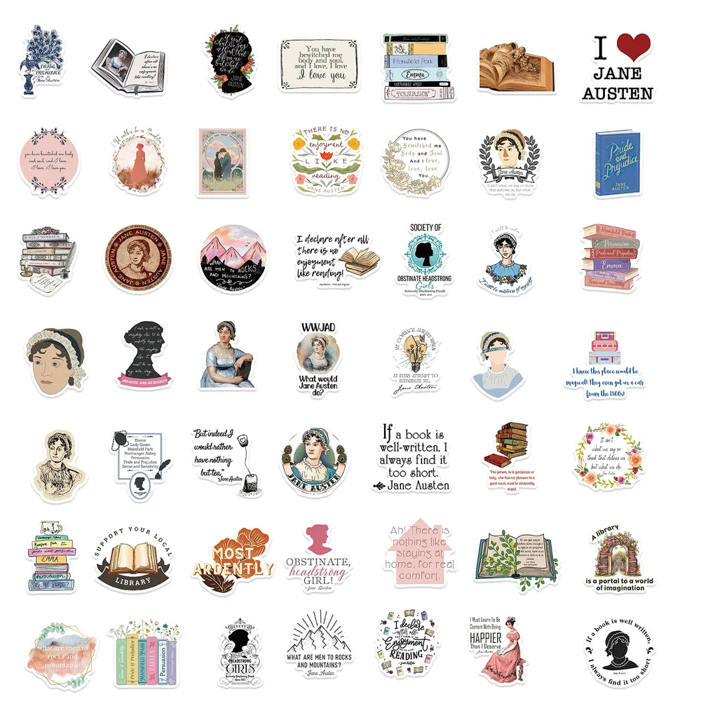 50pcs Novelist Jane Austen Stickers For Scrapbook Phone Laptop Suitcase Guitar Stationery Car Graffiti Sticker Novel Decals DIY (ONLINE ORDER ONLY)
