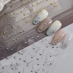 Star Moon Love Heart Curved Line Arc Dreamy Necklace Hanging in The Air Starry Night Adhesive Nail Art Stickers Manicure Decals (ONLINE ORDER ONLY)