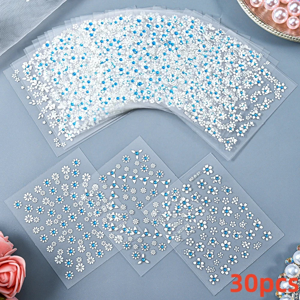 30pcs 3D Daisy Design Nail Art Sticker Set Acrylic Sanding Colorful Floral Decals Self-Adhesive Nail Art Supplies DIY Manicure * (ONLINE ORDER ONLY)