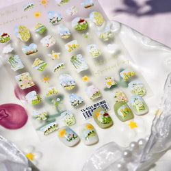 Painting Sketch Tulip Daisy Willows Scenery Daisy Colorful Flowers Sun Star Butterfly Wicker 3D Nail Art Stickers Manicure Decal (ONLINE ORDER ONLY)