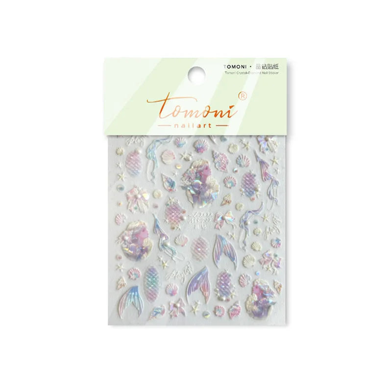 Mermaid Girl Conch Starfish Shell Bowknot Fish Scale Purple Ribbon Water Bubbles Chic Adhesive Nail Art Sticker Manicure Decals (ONLINE ORDER ONLY)