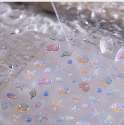Conch Starfish Shell Beach Fish Star Ocean Colorful Water Bubbles Summer Delicate Self Adhesive Nail Art Stickers Manicure Decal (ONLINE ORDER ONLY)