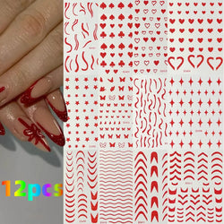 12PCS French Tassel Crescent Moon Arc Self Adhesive Nail Art Sticker 3D French Kiss Crescent Nail Stickers Lines Manicure Decals (ONLINE ORDER ONLY)