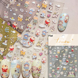 Cute Little Cat Colourful Flower Bowknot Umbrella Rain Boot Paintings Paper Boat Daisy Duckling Nail Art Sticker Manicure Decals (ONLINE ORDER ONLY)