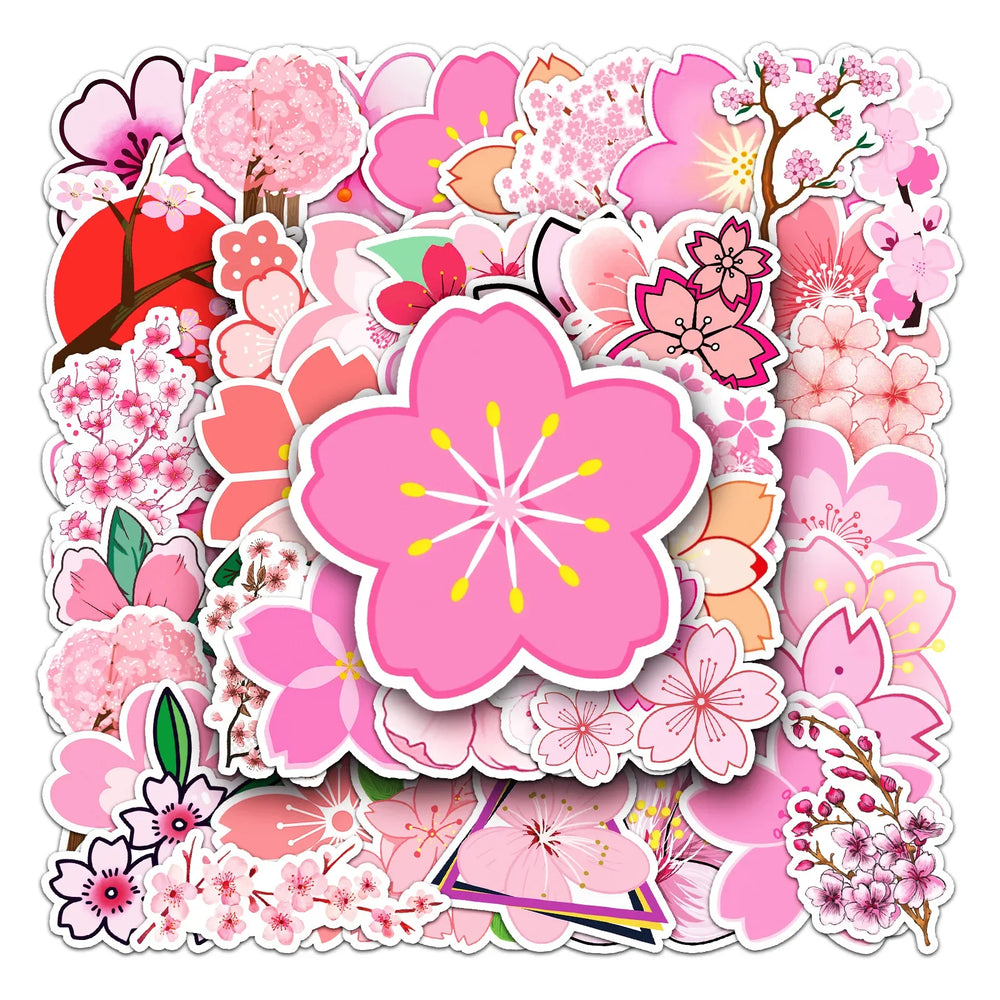 10/30/50PCS Pretty Cherry Blossoms Sakura Flowers Stickers DIY Water Bottle Laptop Refrigerator Luggage Graffiti Sticker Kid Toy (ONLINE ORDER ONLY)