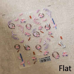 Charming Red Rose Phoenix Flower Wing Leaves Flower Feather Pearl Relief Embossed 5D Adhesive Nail Art Stickers Manicure Decals (ONLINE ORDER ONLY)