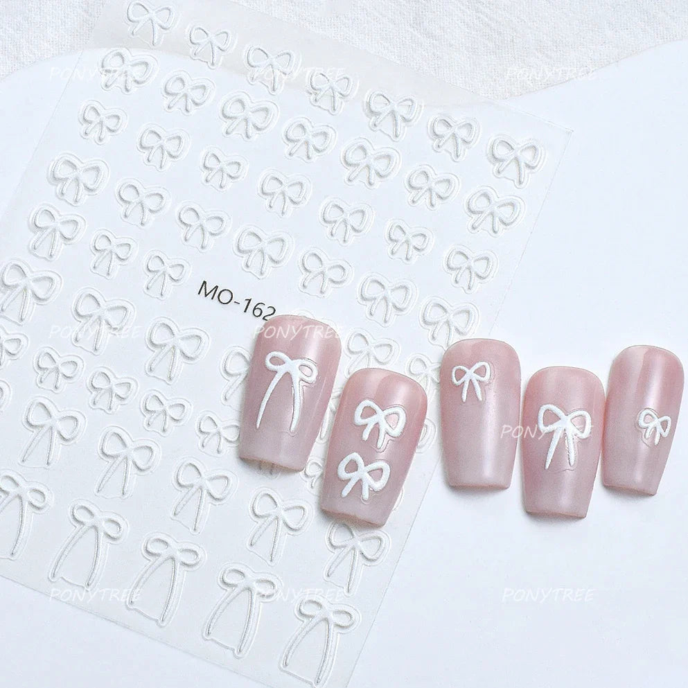 Gold Silver White Black Pink Blue Bowknot Ribbon Flat 3D Line Gird Strap Tie Elegant Charming Nail Art Stickers Manicure Decals (ONLINE ORDER ONLY)